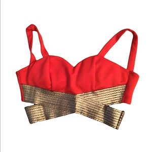 Red and Gold Party Crop Zipper Top